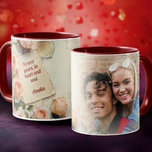 Romantiic Vintage Roses Love Letter Name Photo Mug