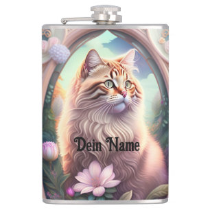 Romantik Katze mit Blumen Hip Flask