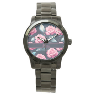romantische, zarte, rosa Rosen Muster Watch