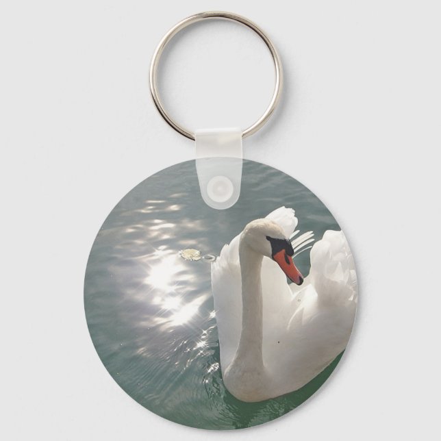 Romantischer weisser Schwan Key Ring (Front)