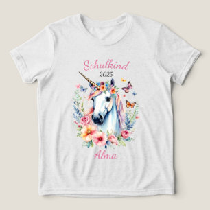 Romantisches Einhorn mit Blumen - Schulkind 2025 Tri-Blend Shirt