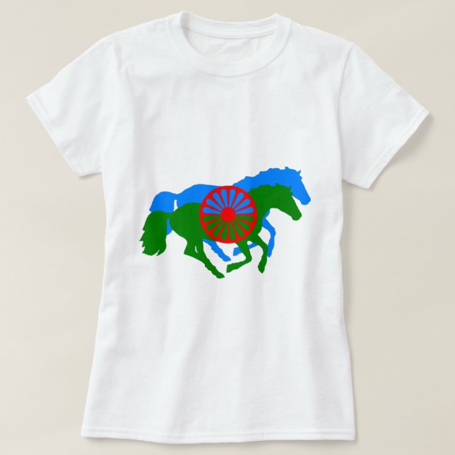 Romany Gypsy flag text and horse T-Shirt (Design Front)