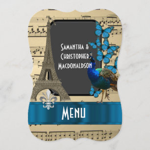 Romatic Paris and music sheet wedding menu