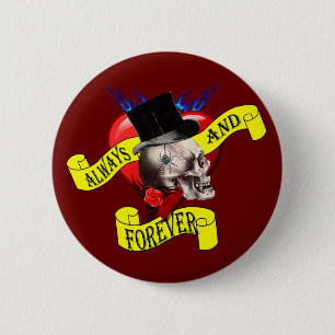 Romatic skull and heart tattoo design 6 cm round badge