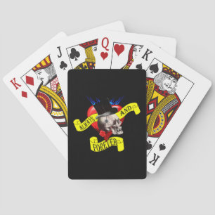 Romatic skull and heart tattoo design playing cards