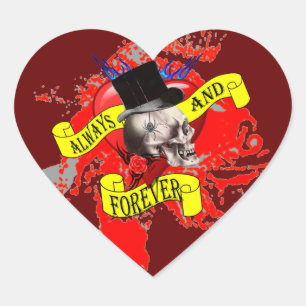 Romatic skull and heart tattoo design sticker
