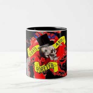 Romatic skull and heart tattoo design Two-Tone coffee mug