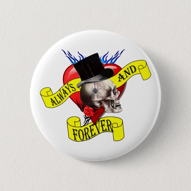 Romatic skull and Valentines love heart tattoo 6 Cm Round Badge (Front)