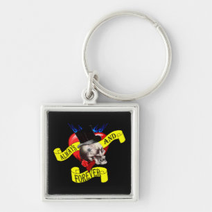 Romatic skull and Valentines love heart tattoo Key Ring