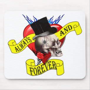 Romatic skull and Valentines love heart tattoo Mouse Mat