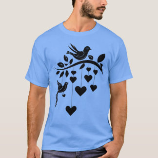 Romc Birds and Hanging Hearts Silhouette funny T-Shirt