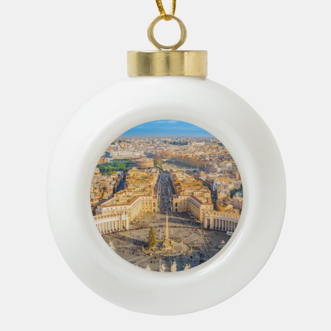Rome Aerial View from Saint Peter Basilica Viewpoi Ceramic Ball Christmas Ornament (Front)