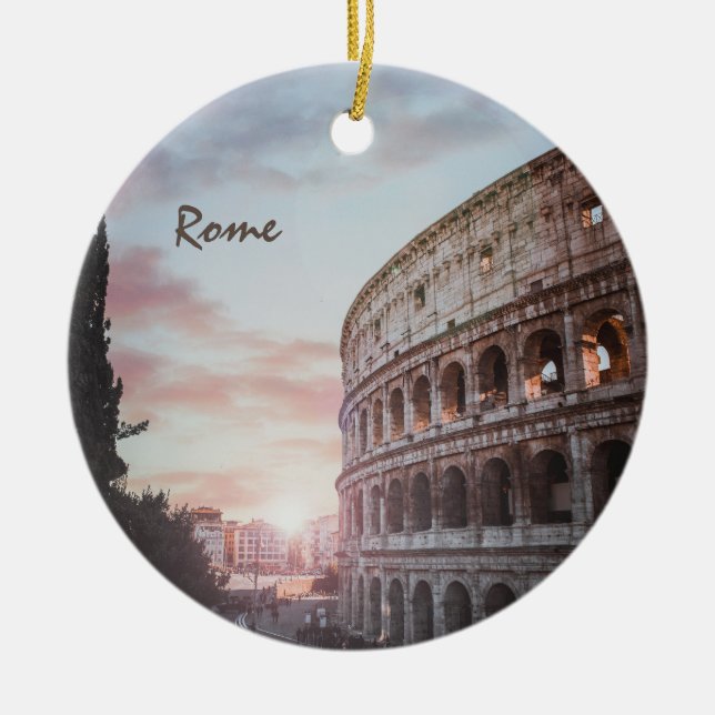 Rome Ancient Architecture sunset cityscape Ceramic Tree Decoration (Front)