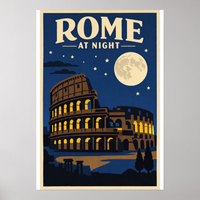 Rome at Night Poster | Colosseum Moonlight Vintage (Front)