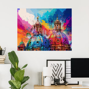 Rome Cathedral Domes - Colourful Abstract Art Prin Poster