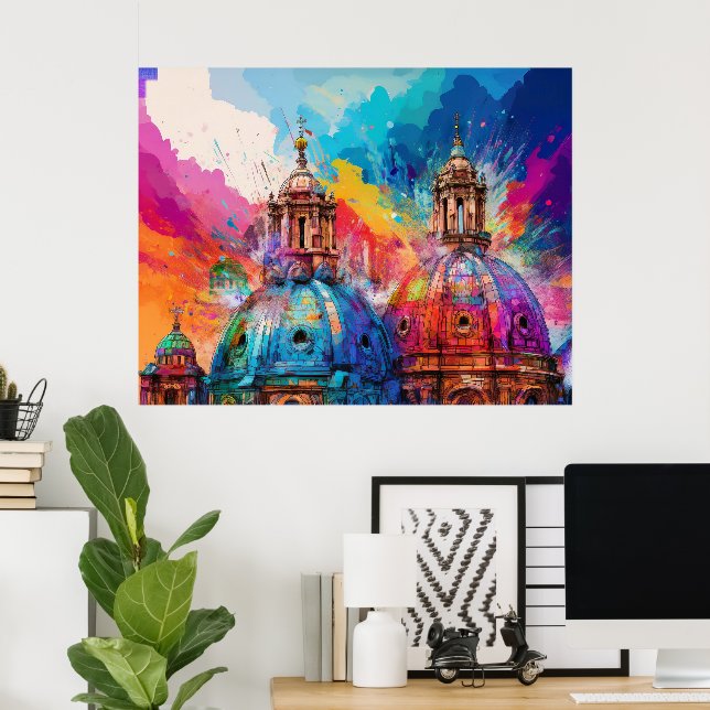 Rome Cathedral Domes - Colourful Abstract Art Prin Poster (Home Office)
