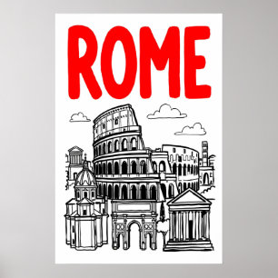 Rome City Art Print Bold Typography with Colosseum