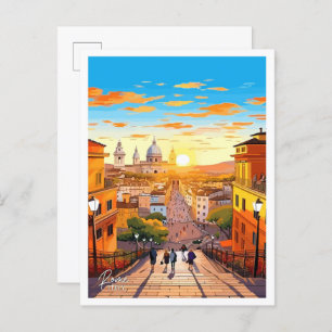 Rome City Italy Art Vintage Travel Illustration Postcard