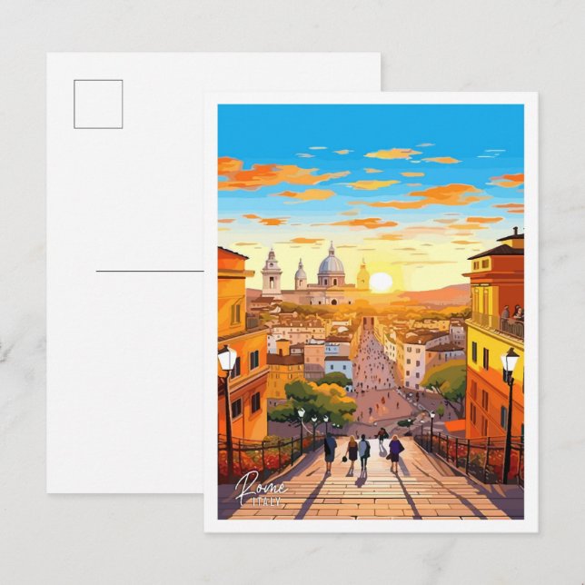 Rome City Italy Art Vintage Travel Illustration Postcard (Front/Back)