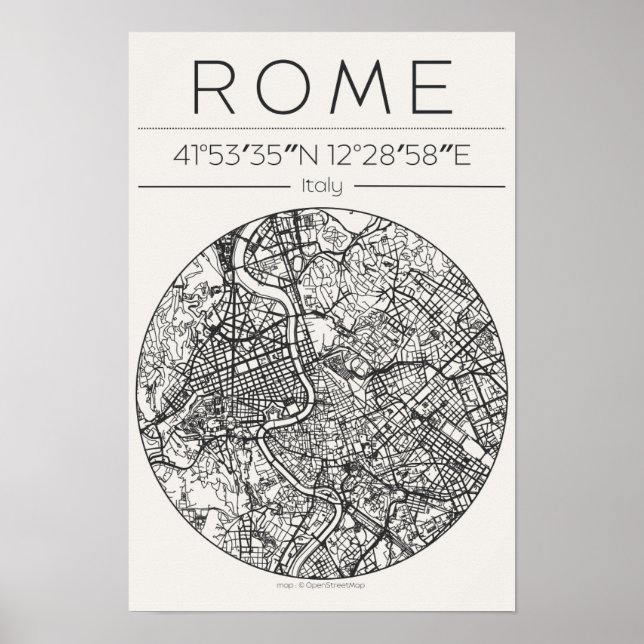 Rome City Map Poster circular Minimal Wall Art (Front)