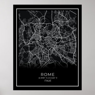 Rome City Map - Rome Black Map Poster