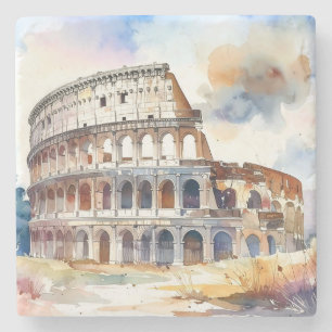 Rome Coliseum, Italy, in watercolor style Stone Coaster