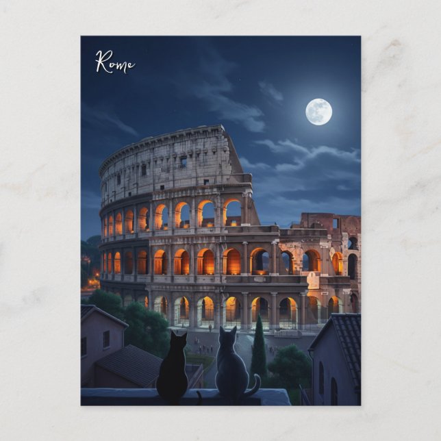 Rome Colosseum cats at Night Postcard (Front)