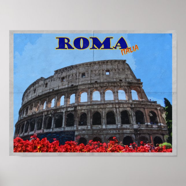Rome Colosseum Italy Distressed Vintage Travel Poster (Front)
