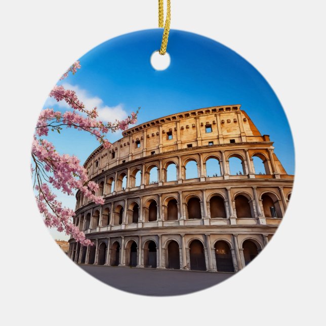 Rome Colosseum Italy Painted Ceramic Tree Decoration (Front)