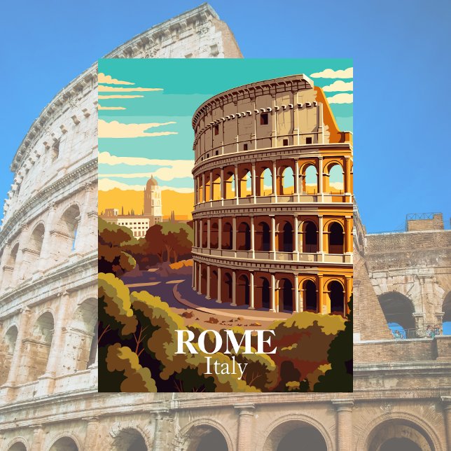 Rome Colosseum Italy Travel Illustration Postcard (Rome Italy)