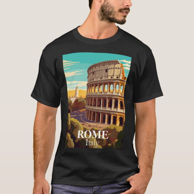 Rome Colosseum Italy Travel Illustration T-Shirt (Front)