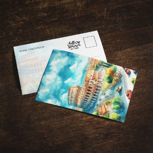 Rome Colosseum Italy Watercolor Postcard