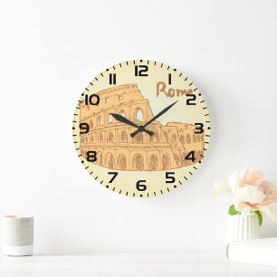 Rome Colosseum Sketch  Large Clock