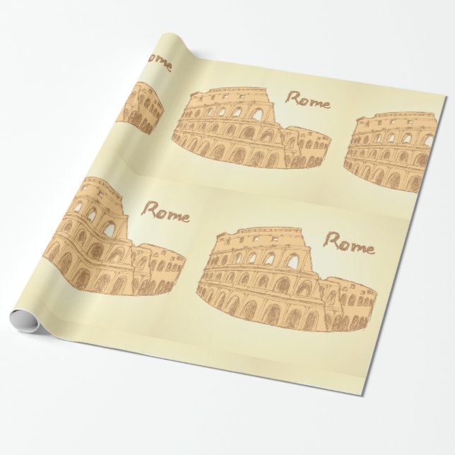 Rome Colosseum Sketch Wrapping Paper (Unrolled)