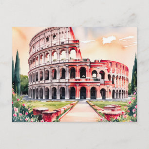 Rome Colosseum Watercolor Art Postcard