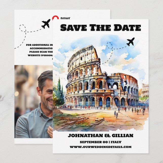 Rome destination wedding save the date modern (Front/Back)