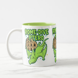 Rome-Dive Ptero Cute Dinosaur & Colosseum Travel A Two-Tone Coffee Mug