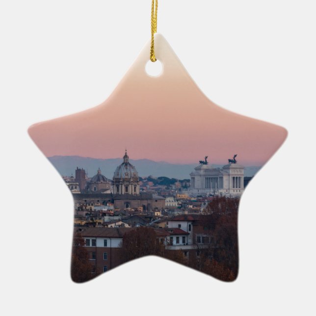 Rome from Gianicolo panorama at sunset Ceramic Tree Decoration (Front)