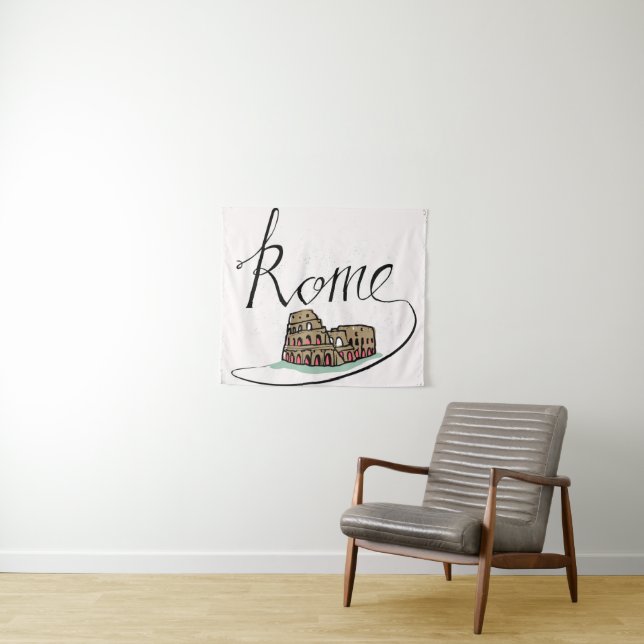 Rome Hand Lettered Design Tapestry (In Situ (Horizontal))
