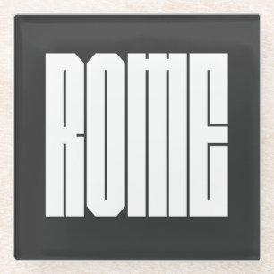 Rome Italian CIty Bold Block Typeface Glass Coaster