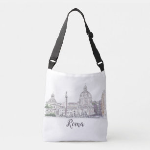 Rome Italy Ancient Architecture Pen and Ink Sketch Crossbody Bag