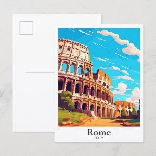 Rome Italy Art Vintage Travel Illustration Postcard