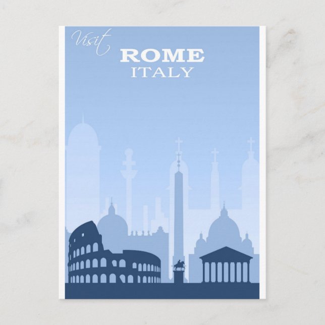 Rome Italy Blue Vintage Travel Poster Postcard (Front)