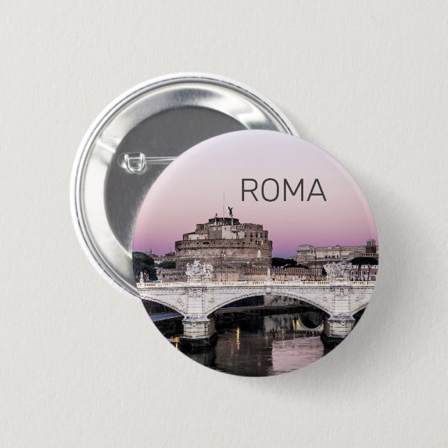 Rome Italy Castel Sant'Angelo Bridge Sunset 6 Cm Round Badge (Front & Back)
