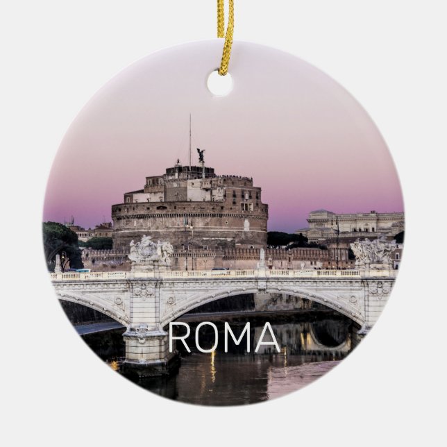 Rome Italy Castel Sant'Angelo Bridge Sunset Ceramic Tree Decoration (Front)