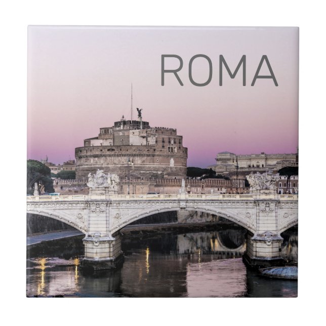 Rome Italy Castel Sant'Angelo Bridge Sunset Tile (Front)