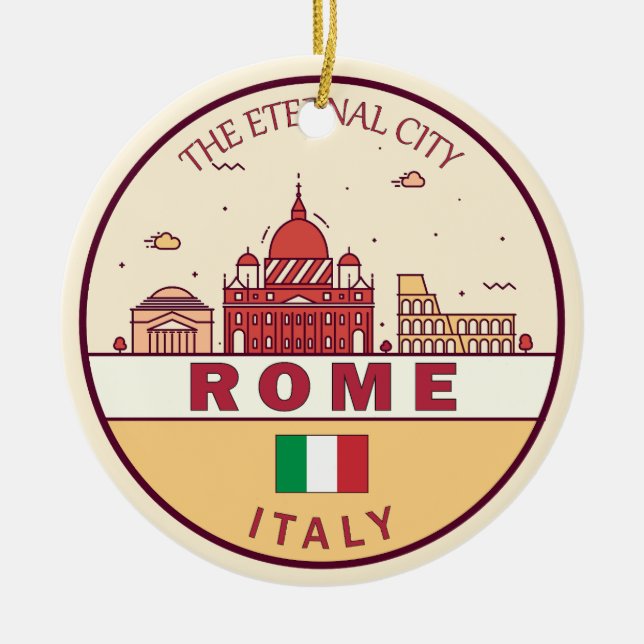Rome Italy City Skyline Emblem Ceramic Tree Decoration (Front)
