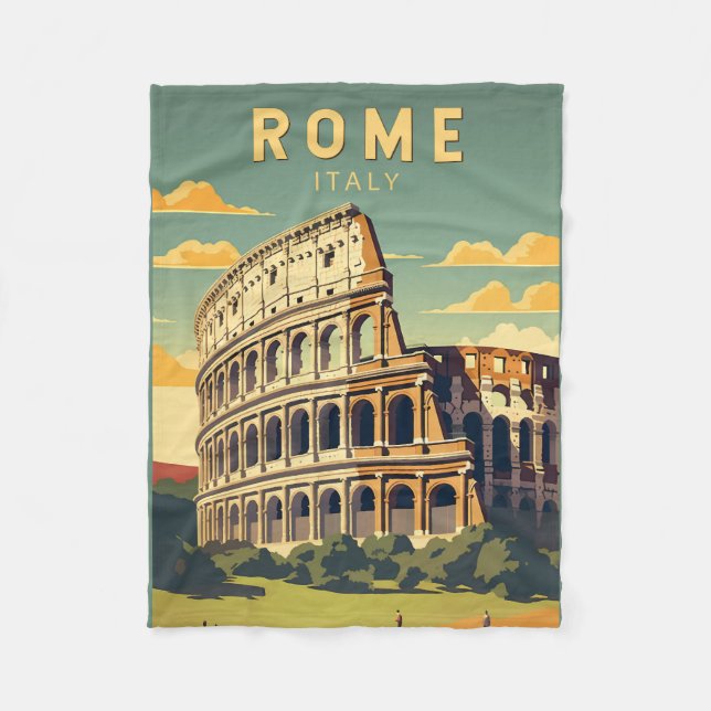 Rome Italy Colosseum Travel Art Vintage Fleece Blanket (Front)