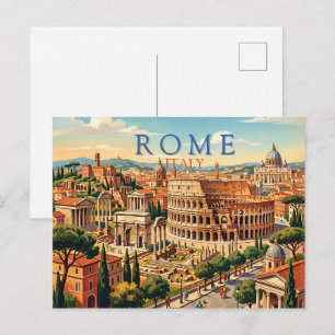 Rome Italy Colosseum Travel Art Vintage Holiday Postcard