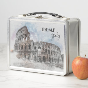 Rome Italy Colosseum Travel Art Vintage Metal Lunch Box
